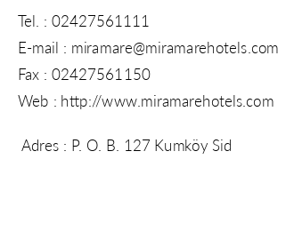 Miramare Queen Hotel iletiim bilgileri